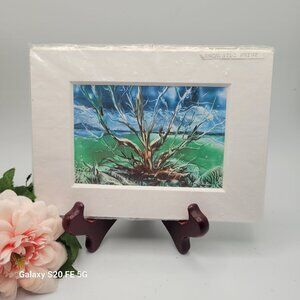 Vintage Encaustic Wax Art Print Water Tree Signed by Ruth Bailey Matted